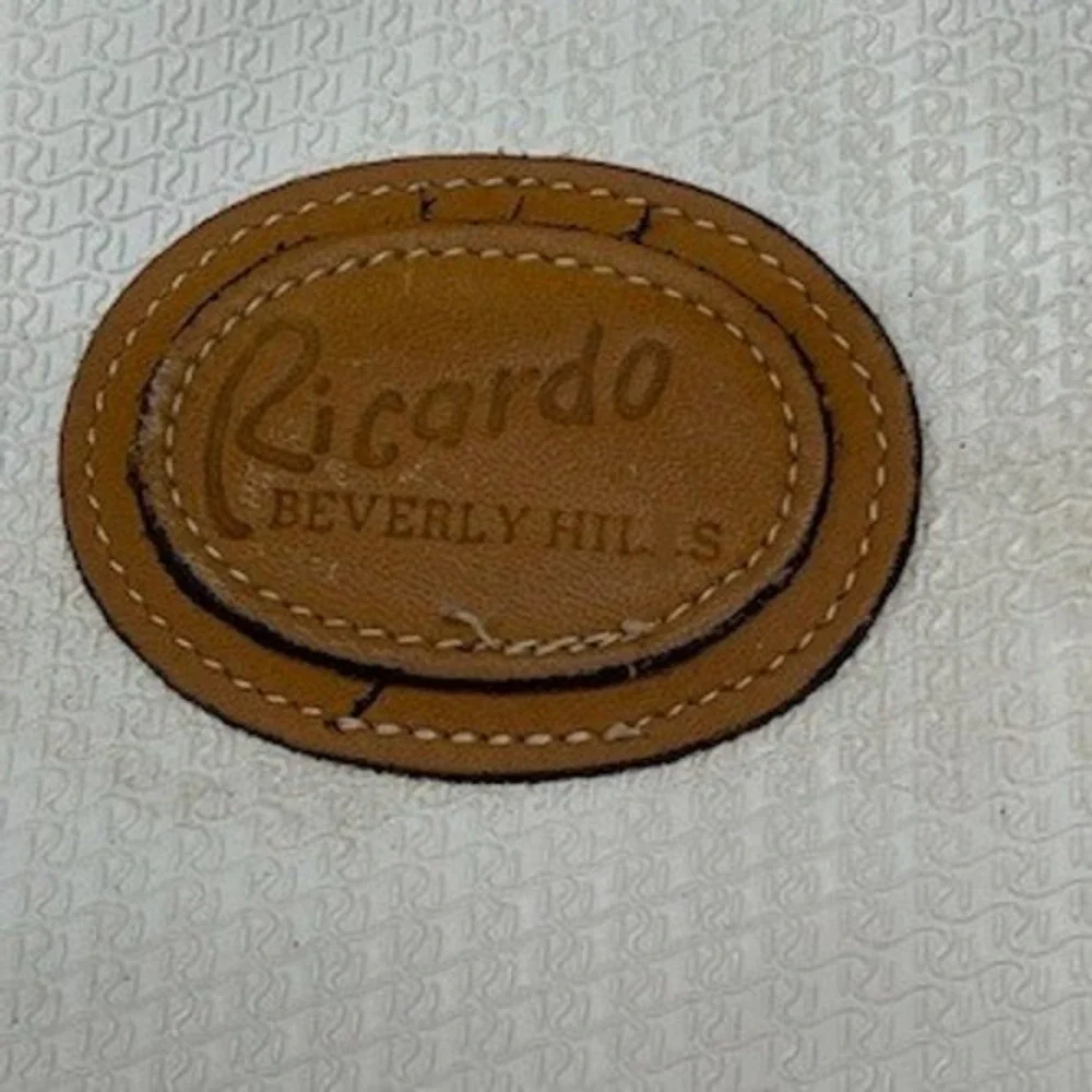 Ricardo Beverly Hills Vintage Tote Bag White Tan‎ Leather Trim Large Travel Zip